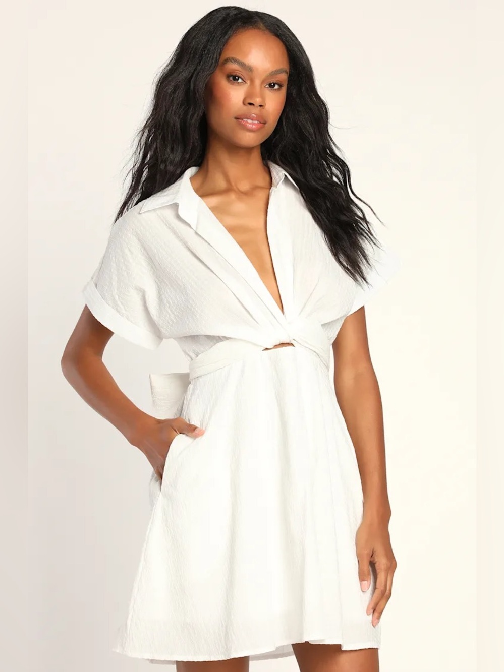Lulus Breeze By White Tie-Back Mini Dress With Pockets